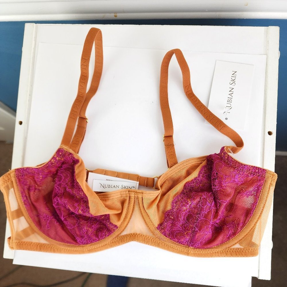 Nubian Skin Women's Stretch Tulle Lace Underwire Bra Sz 4 (Sm) NWT
